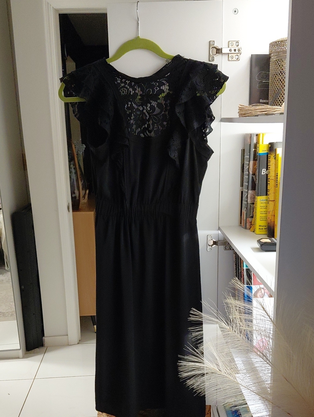 H&M Black Lace-Back Ruffle Sleeve Midi Dress